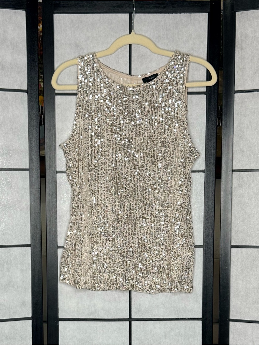 Halogen Women’s Sequin Sleeveless Tank Top Champagne Size Small